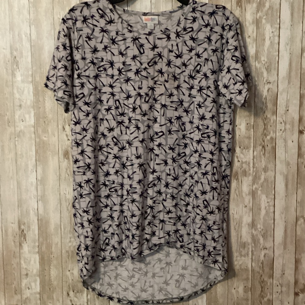 LuLaRoe Gray and Black Palm Print Kids Tee